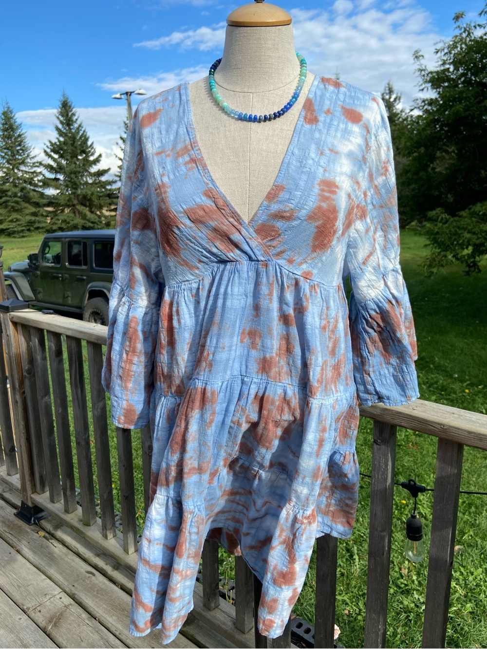 YFB Beachy Cotton Tie Dyed Mini Festival Dress Hippie Natural Fibres
